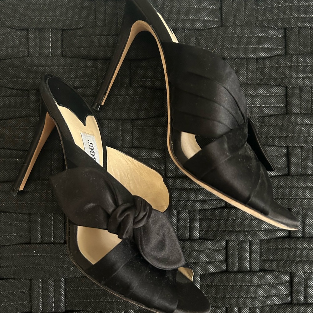 Jimmy Choo Black Satin Slide Sandals